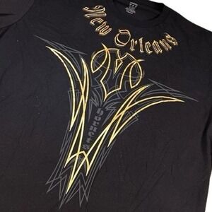 Adidas New Orleans Hornets NBA Graphic T-Shirt Mens 2XL Black Gold Cotton Tee